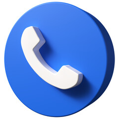 3D White Phone Icon in a Blue Circle transparency background