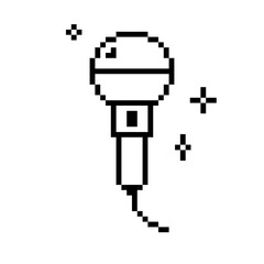 Microphone pixel art icon. Mic, sing song, karaoke icon. Music festival, concert vector illustration. Trendy Y2k retro mike sticker. Playful geometric pixel shape. Mood of 90s. Game abstract element