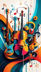 Colorful Abstract Musical Instruments and Notes
