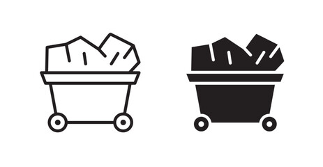 Trolley with coal icon set vector graphics designs