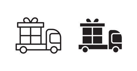 Truck carrying gift box icon set vector graphics designs