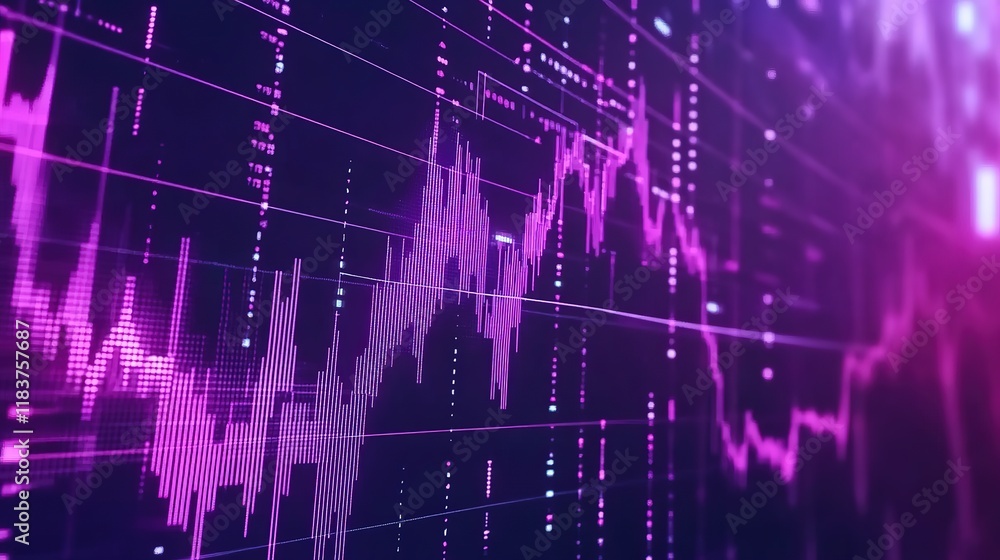 Poster mesmerizing purple forex chart backdrop, creating a visually captivating display of dynamic financia