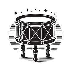 Timpani Silhouette Vector Illustration, Solid White Background.
