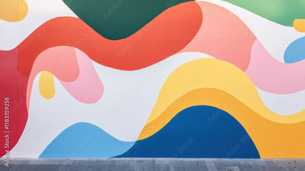 Poster colorful abstract mural with wavy patterns and vibrant shapes