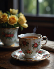 Fototapeta premium A cup of tea in a delicate porcelain cup.
