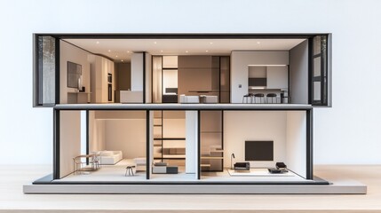 Modern Minimalist House Architectural Model: Two-Story Cut-Away Design