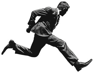 Man in suit leaping dynamically, transparent background png