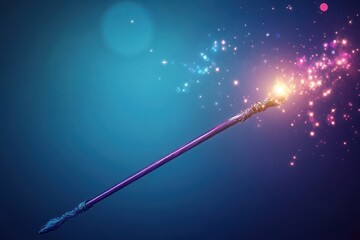 Sorcerer s wand with glowing lights on a blue gradient backdrop