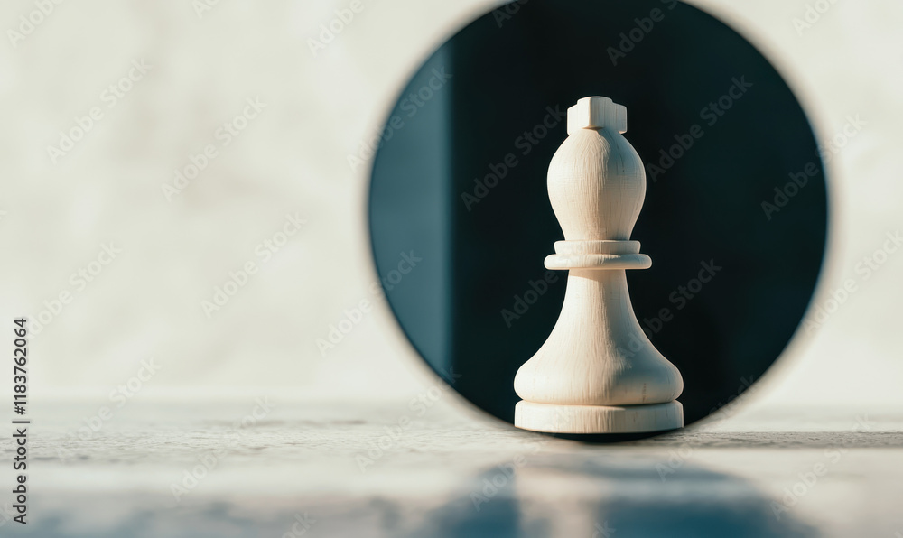 Poster conceptual chess piece reflection with minimalist color palette