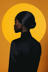 Stylish Portrait Silhouette with Bold Yellow Circle on Vibrant Background