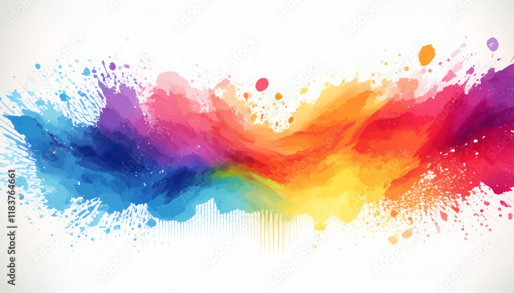 Poster a vibrant splash of colors blending together, creating an abstract watercolor effect with dynamic sw