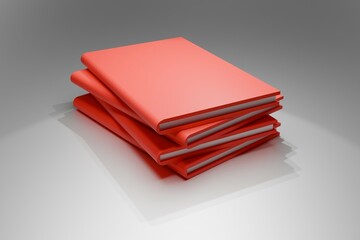 pile of plain red books on grey background, 3d illustration rendering.