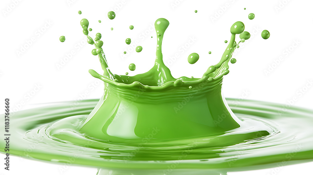 Poster green water level splash isolated on white with space for copy