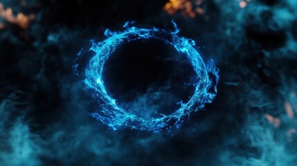 Mesmerizing digital artwork luminous teal circle formed by lightning bolts against a dark stormy sky.