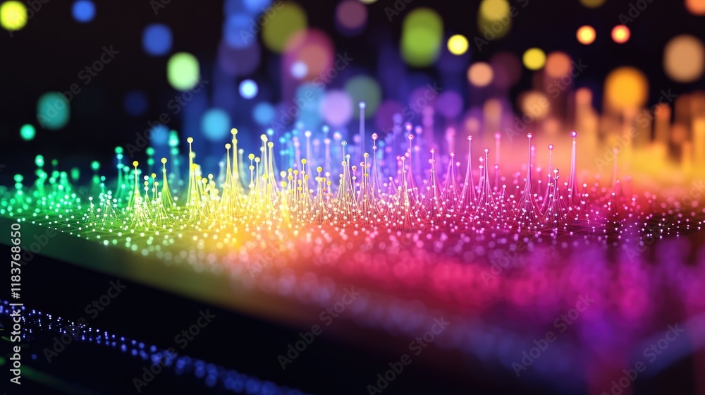 Poster a d graph with data points connected by lines and dots in vivid colors, displayed on a transparent s