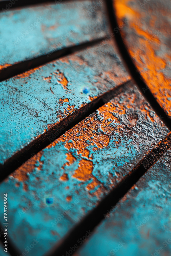Poster close-up of blue and orange textured surface with abstract patterns