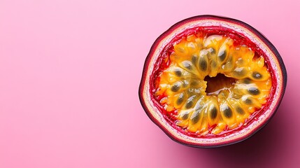 Fresh Halved Passion Fruit with Juicy Pulp on Pink Background