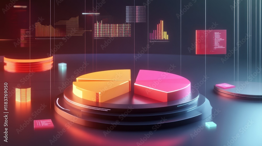 Poster a d pie chart breaking down the financial sectors in a company's budget, with interactive floating e