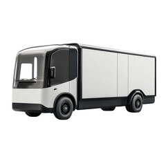 A digital rendering showcases a modern design for an electric delivery truck with a white cargo area.