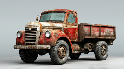 Rusty vintage truck with weathered red exterior and rugged tires, showcasing its classic design and charm. Perfect for automotive enthusiasts and vintage vehicle lovers