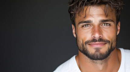 Fototapeta premium man with relaxed demeanor and charming smile against dark background