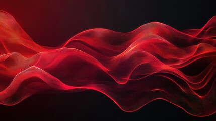 Obraz premium Red wave, red gradient, black background, high-end texture, digital art, red flowing lines, glowing effect, red glow
