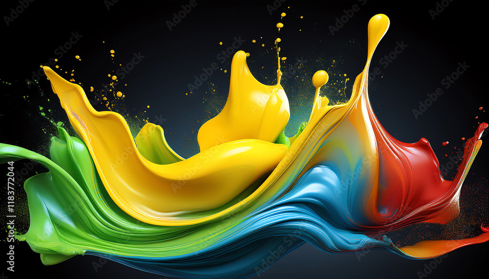 Poster a vibrant splash of colorful paint creates a dynamic and artistic visual effect against a dark backg
