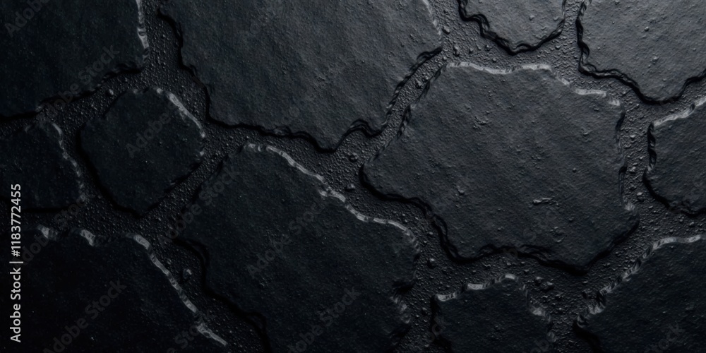Aufkleber Dark Irregular Stone Texture Background Abstract Pattern of Black Cobblestones
