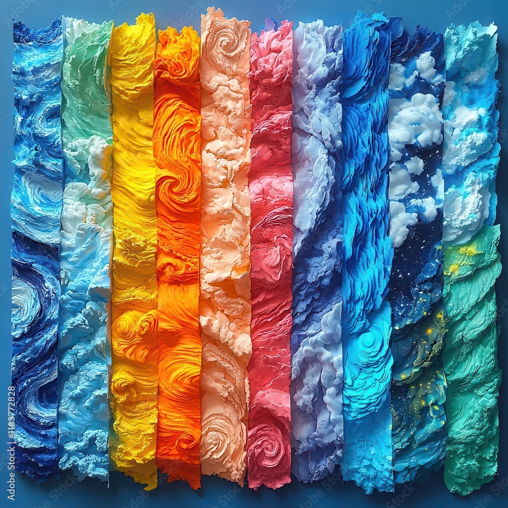 Poster 3d watercolor environment concepts, a vibrant array of textured colors showcasing creativity and art