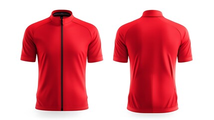 Red Sportswear T-Shirt for Bicycle Tournament, Front and Back View Isolated on White Background