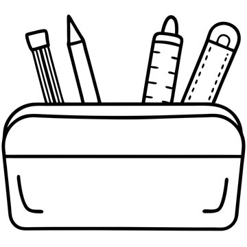 black and white school supplies in pencil case clip art preview