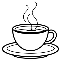 Cup of coffee with steam line art vector illustration 