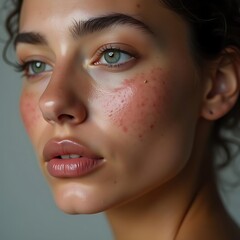 Fototapeta premium Close-up Portrait of a Woman with Freckles and Rosy Cheeks