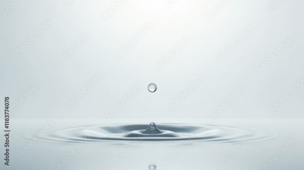 Poster a single drop of water falling and creating ripples on a calm surface