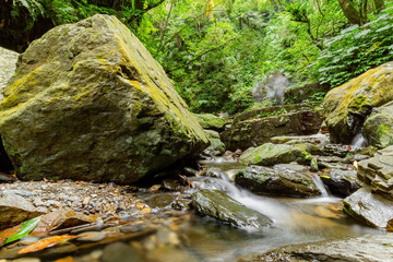 Sunny exterior view of the landscape of Linmei Shipan Trail