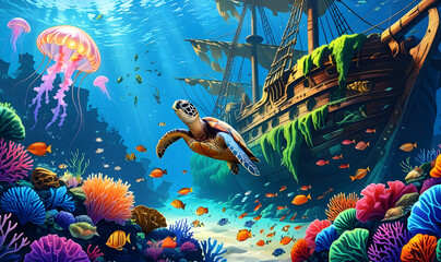 Enchanted Underwater Reef A Sunken Pirate Treasure Wonderland