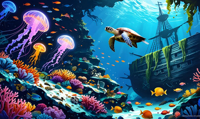 Enchanted Underwater Reef A Sunken Pirate Treasure Wonderland