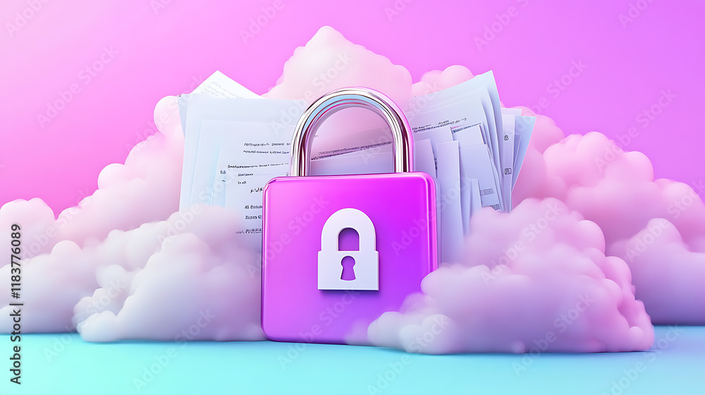 Poster Padlock hologram with password and cloud service for documents storage