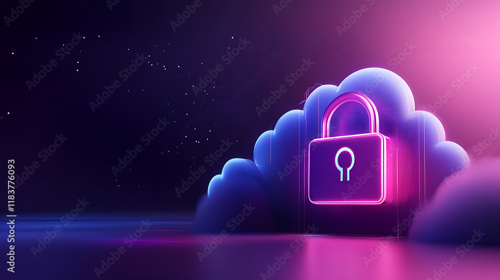 Poster Padlock hologram with password and cloud service for documents storage