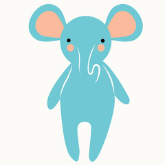 Cute Blue Elephant on White Background.