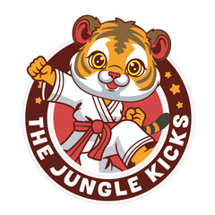 Vector Illustration of Tiger Karate Mascot with Retro Mascot Illustration Available for Logo Badge