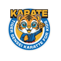 Vector Illustration of Tiger Karate Mascot with Retro Mascot Illustration Available for Logo Badge