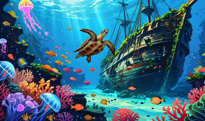 Enchanted Underwater Reef A Sunken Pirate Treasure Wonderland