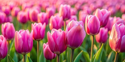 Fototapeta premium A pastel pink tulip sea blossoms in spring, minimalist beauty captured.