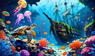 Enchanted Underwater Reef A Sunken Pirate Treasure Wonderland