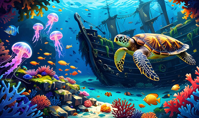 Enchanted Underwater Reef A Sunken Pirate Treasure Wonderland