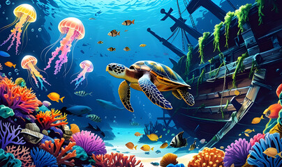 Enchanted Underwater Reef A Sunken Pirate Treasure Wonderland