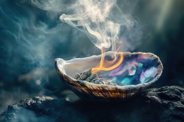 Using an abalone shell burning white sage and palo santo releases uplifting smoke that cleanses negativity