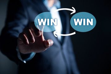 the concept of technology, man touching win win