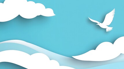 Fototapeta premium White Dove Soaring Above Paper Clouds and Sky